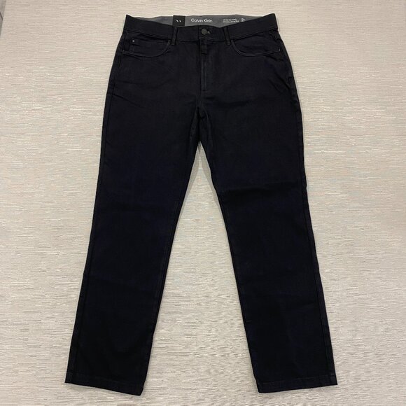 Calvin Klein Chino Pants Mens 36 x 30 Black Slim Fit Straight Flex Waist Cotton - Picture 2 of 13